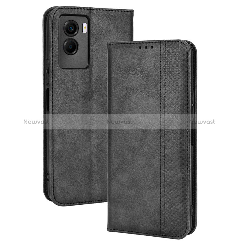 Leather Case Stands Flip Cover Holder BY4 for Vivo Y55s (2021) Black