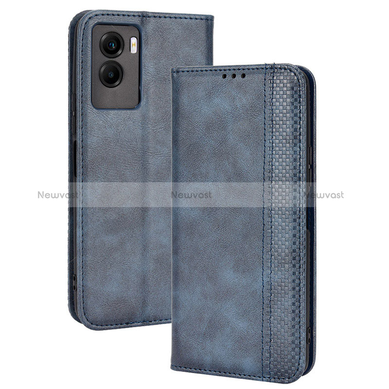 Leather Case Stands Flip Cover Holder BY4 for Vivo Y55s (2021) Blue