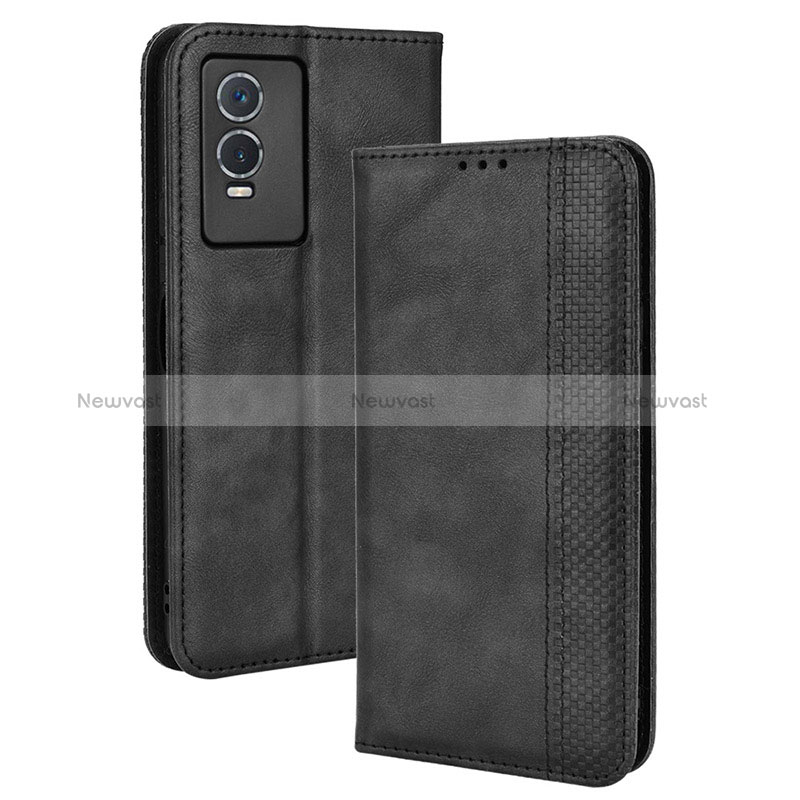 Leather Case Stands Flip Cover Holder BY4 for Vivo Y76s 5G Black