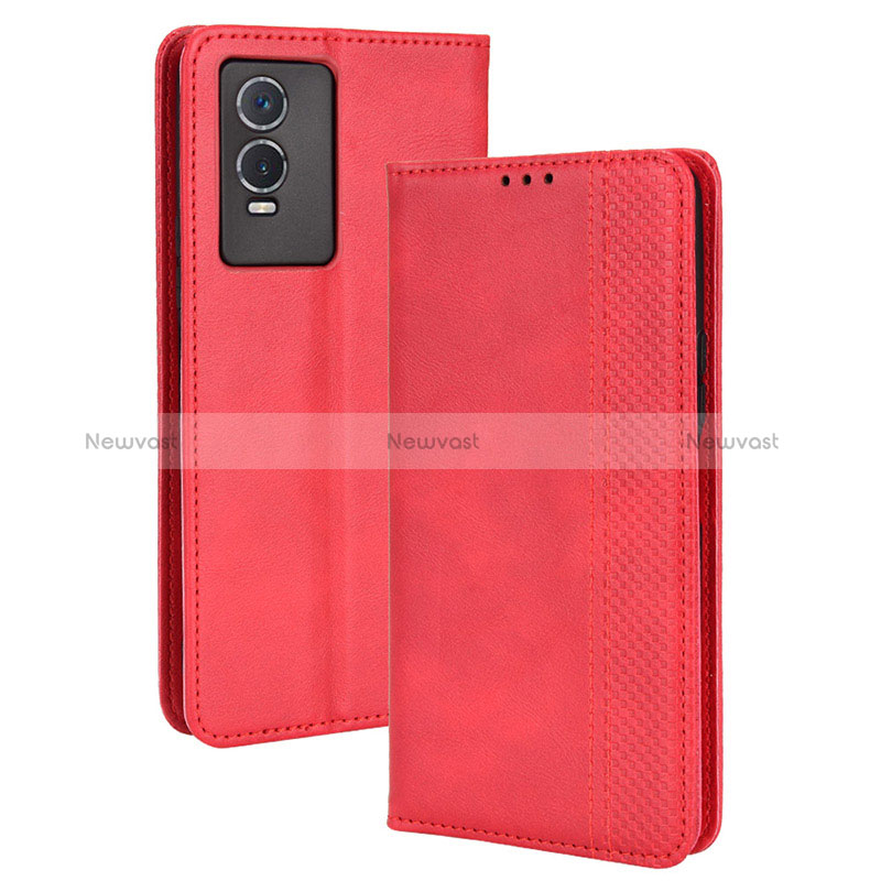 Leather Case Stands Flip Cover Holder BY4 for Vivo Y76s 5G Red