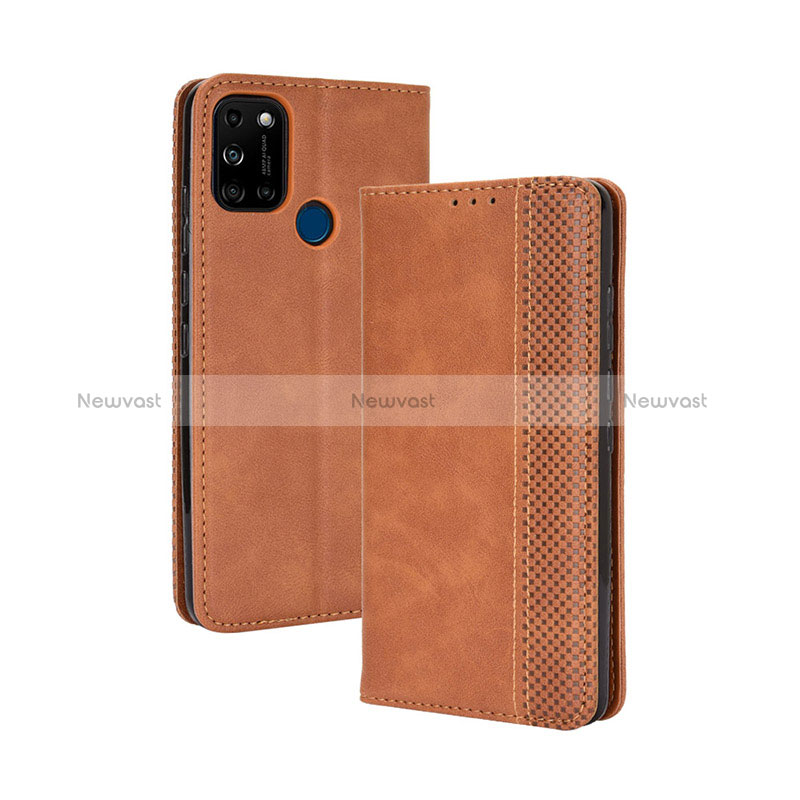 Leather Case Stands Flip Cover Holder BY4 for Wiko View5 Brown