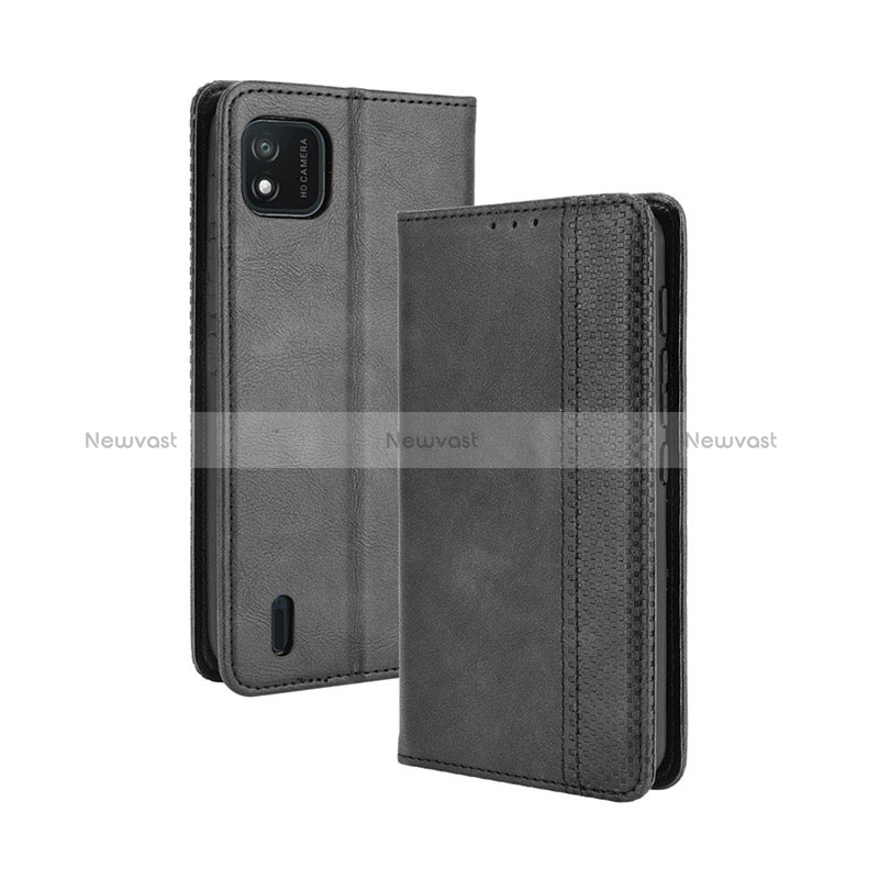 Leather Case Stands Flip Cover Holder BY4 for Wiko Y62 Black