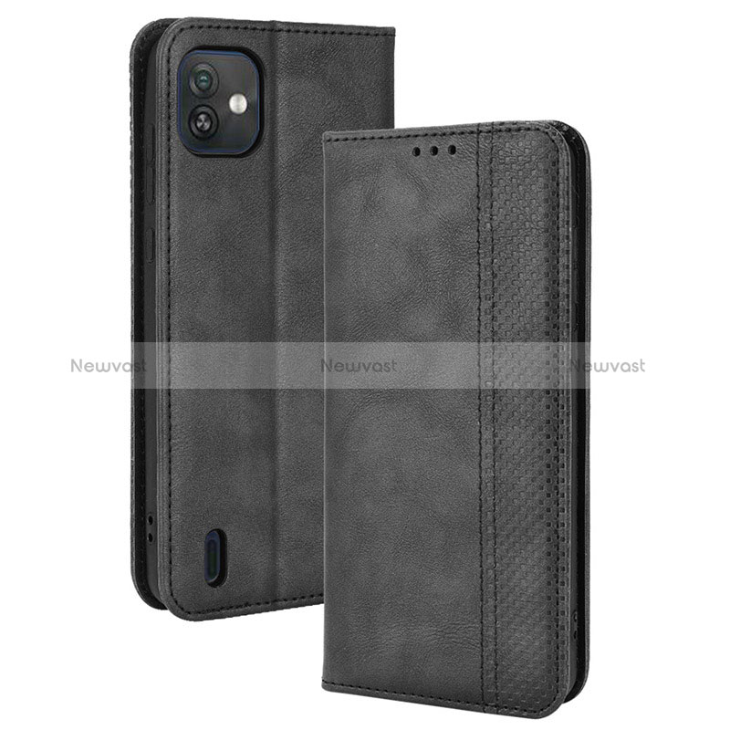 Leather Case Stands Flip Cover Holder BY4 for Wiko Y82 Black