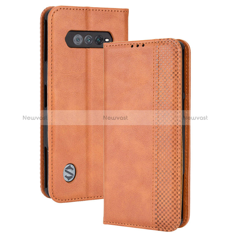 Leather Case Stands Flip Cover Holder BY4 for Xiaomi Black Shark 4S 5G Brown