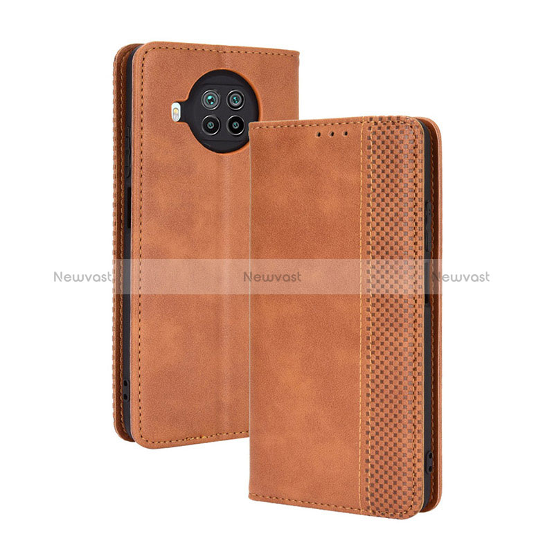 Leather Case Stands Flip Cover Holder BY4 for Xiaomi Mi 10i 5G Brown