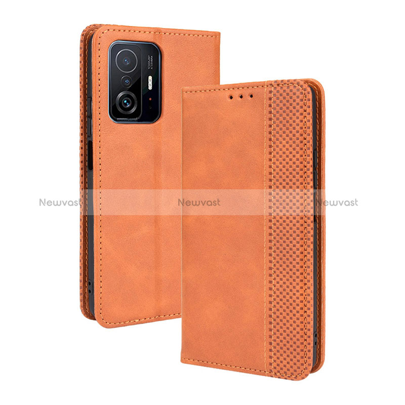 Leather Case Stands Flip Cover Holder BY4 for Xiaomi Mi 11T 5G Brown