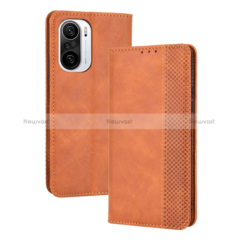 Leather Case Stands Flip Cover Holder BY4 for Xiaomi Mi 11X Pro 5G Brown