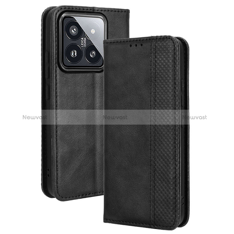 Leather Case Stands Flip Cover Holder BY4 for Xiaomi Mi 14 Pro 5G Black