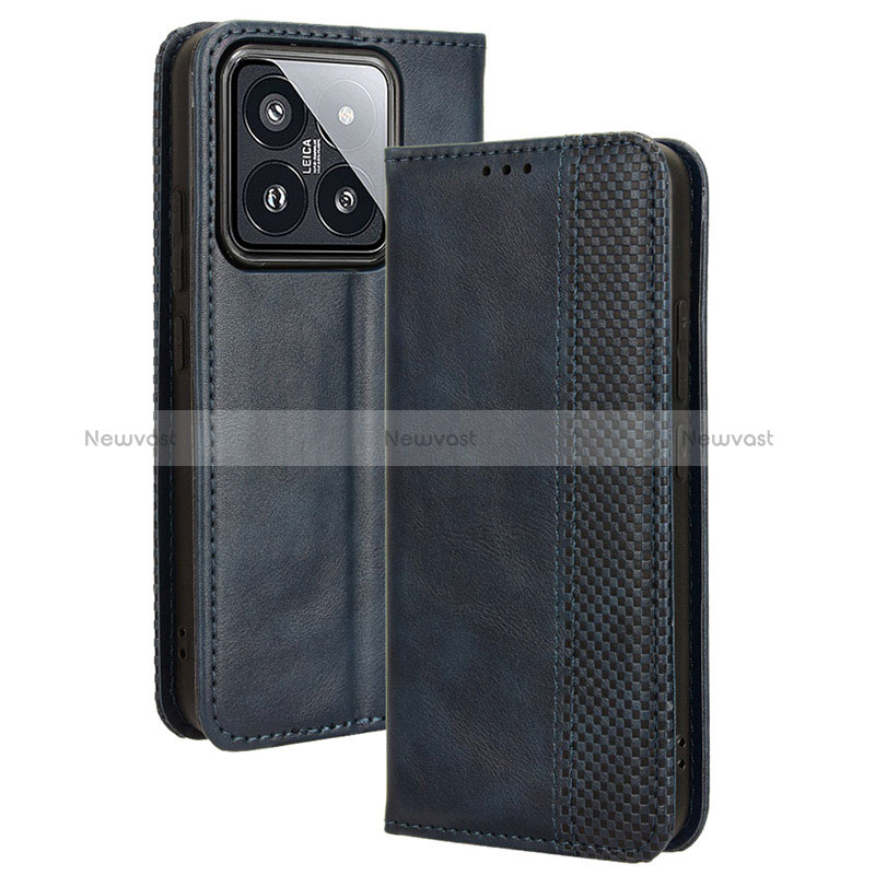 Leather Case Stands Flip Cover Holder BY4 for Xiaomi Mi 14 Pro 5G Blue