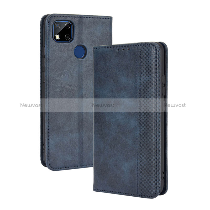 Leather Case Stands Flip Cover Holder BY4 for Xiaomi POCO C3 Blue