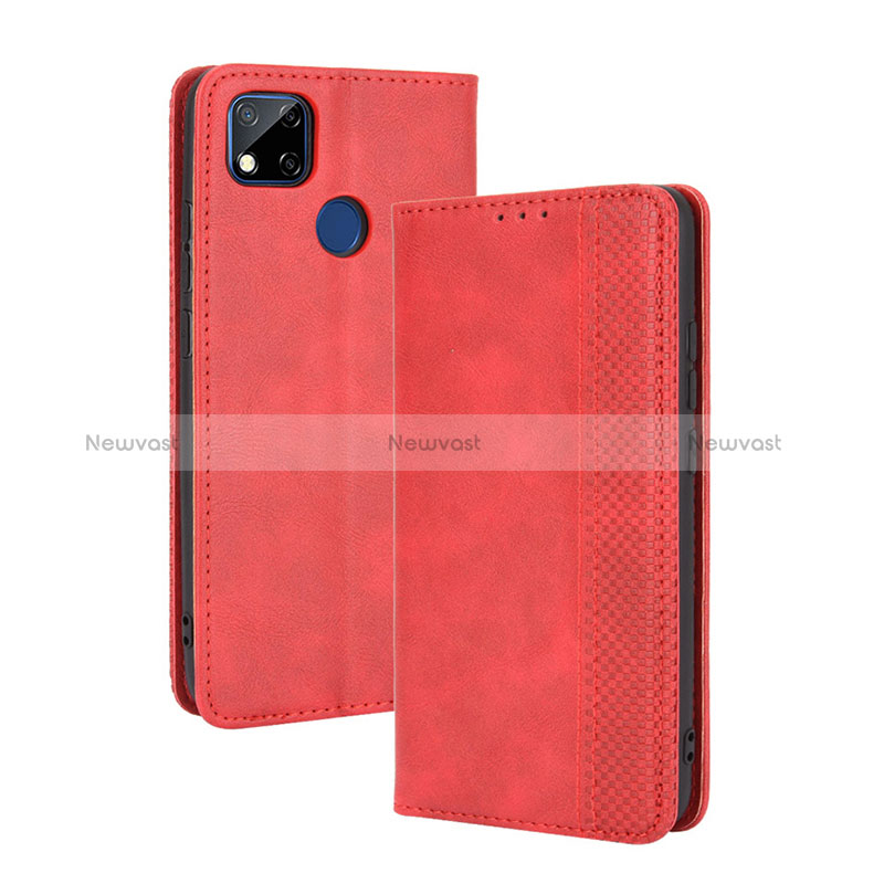 Leather Case Stands Flip Cover Holder BY4 for Xiaomi POCO C3 Red