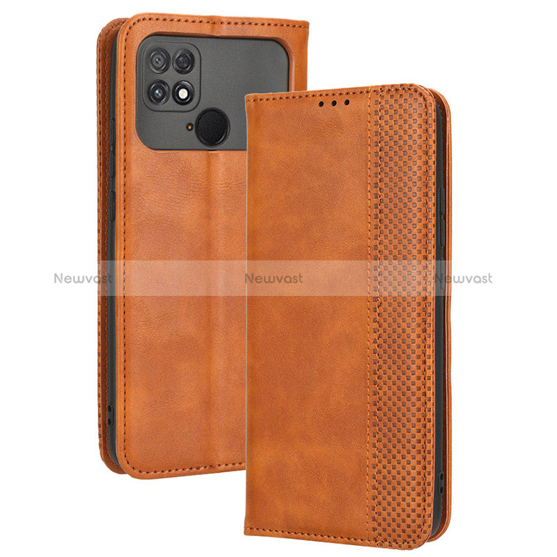 Leather Case Stands Flip Cover Holder BY4 for Xiaomi Poco C40 Brown