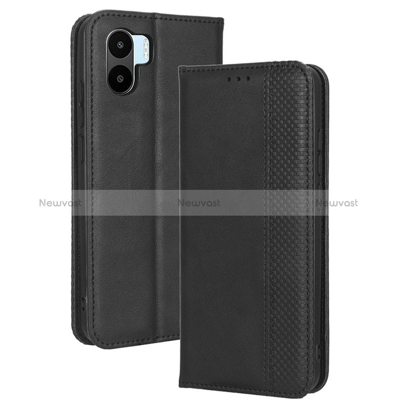 Leather Case Stands Flip Cover Holder BY4 for Xiaomi Poco C51 Black