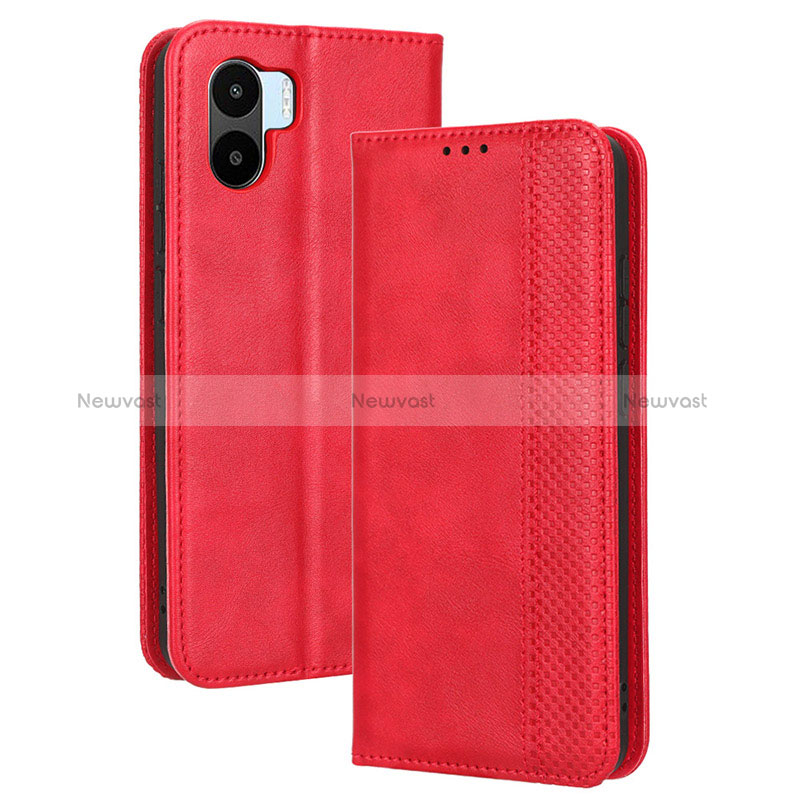 Leather Case Stands Flip Cover Holder BY4 for Xiaomi Poco C51 Red