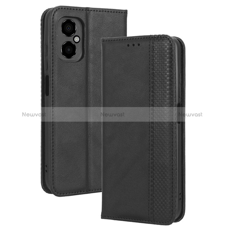 Leather Case Stands Flip Cover Holder BY4 for Xiaomi Poco M4 5G Black