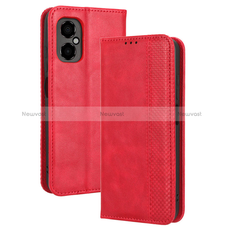 Leather Case Stands Flip Cover Holder BY4 for Xiaomi Poco M4 5G Red