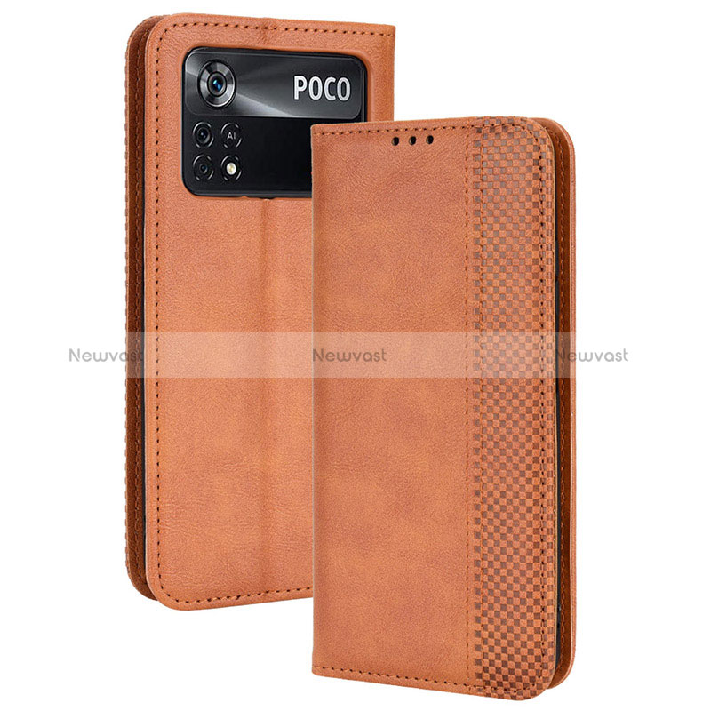 Leather Case Stands Flip Cover Holder BY4 for Xiaomi Poco M4 Pro 4G