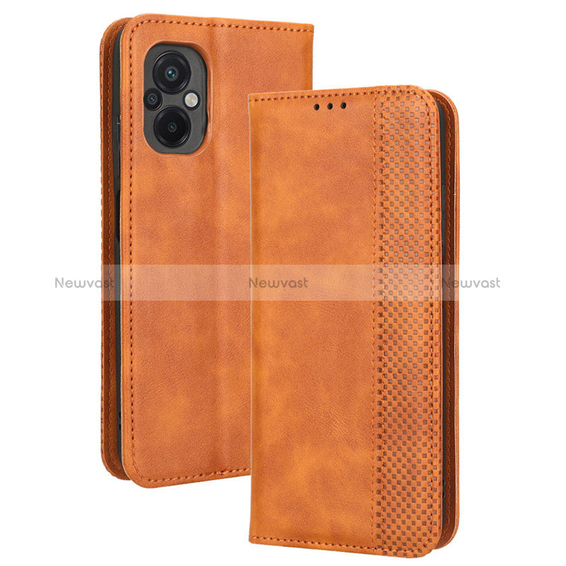 Leather Case Stands Flip Cover Holder BY4 for Xiaomi Poco M5 4G Brown