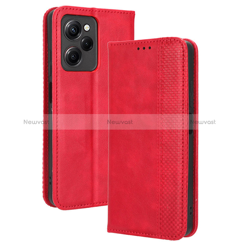 Leather Case Stands Flip Cover Holder BY4 for Xiaomi Poco X5 Pro 5G Red