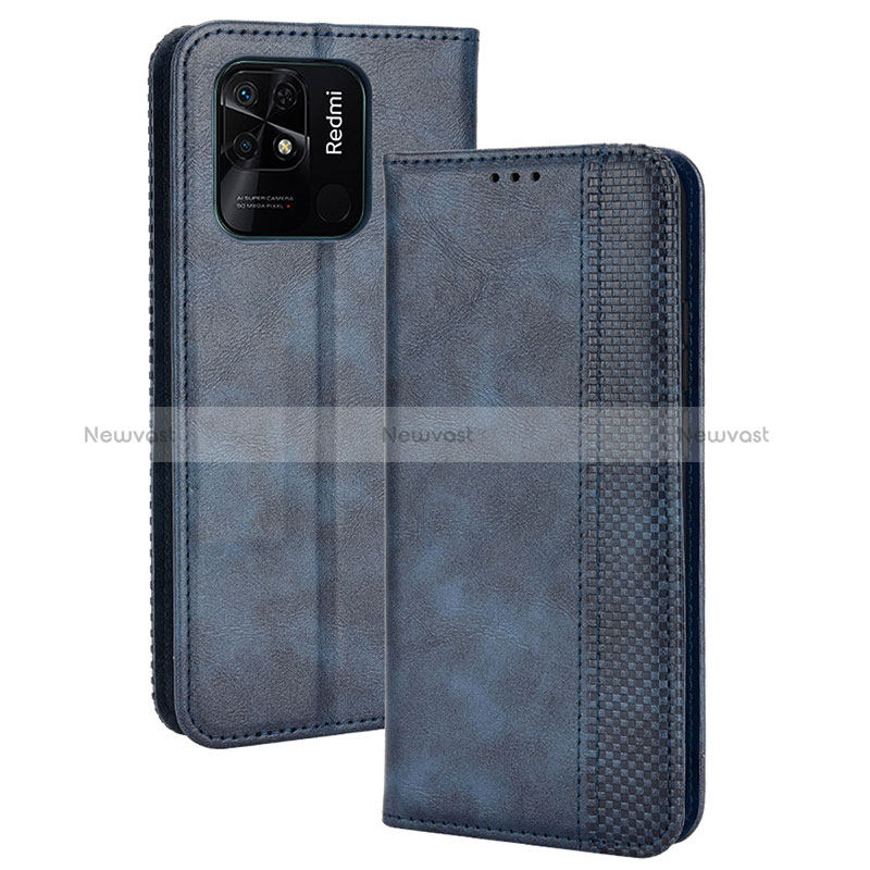 Leather Case Stands Flip Cover Holder BY4 for Xiaomi Redmi 10 India Blue