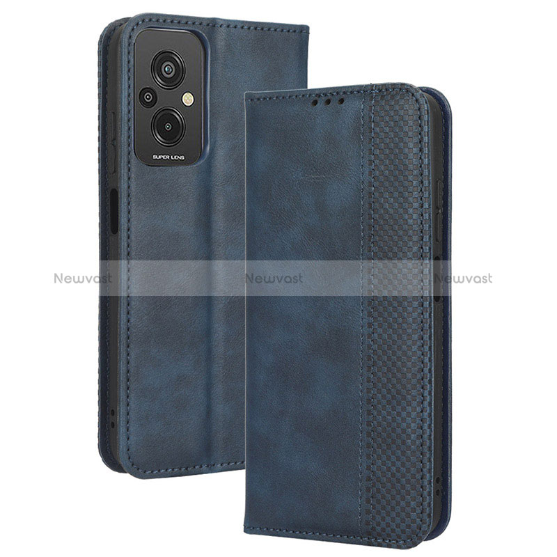 Leather Case Stands Flip Cover Holder BY4 for Xiaomi Redmi 11 Prime 4G Blue