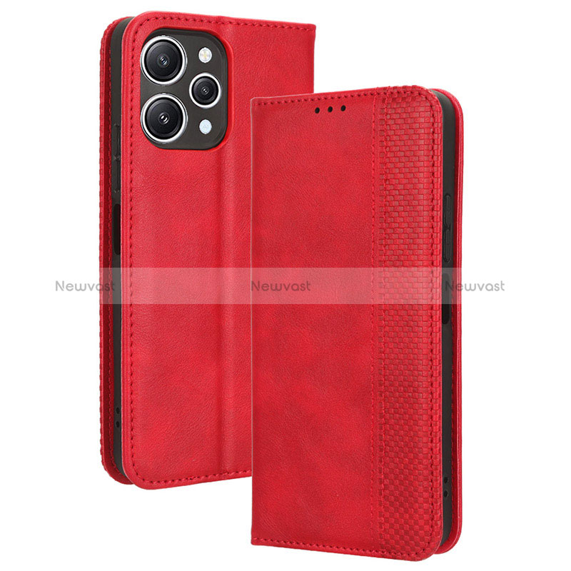 Leather Case Stands Flip Cover Holder BY4 for Xiaomi Redmi 12 4G Red