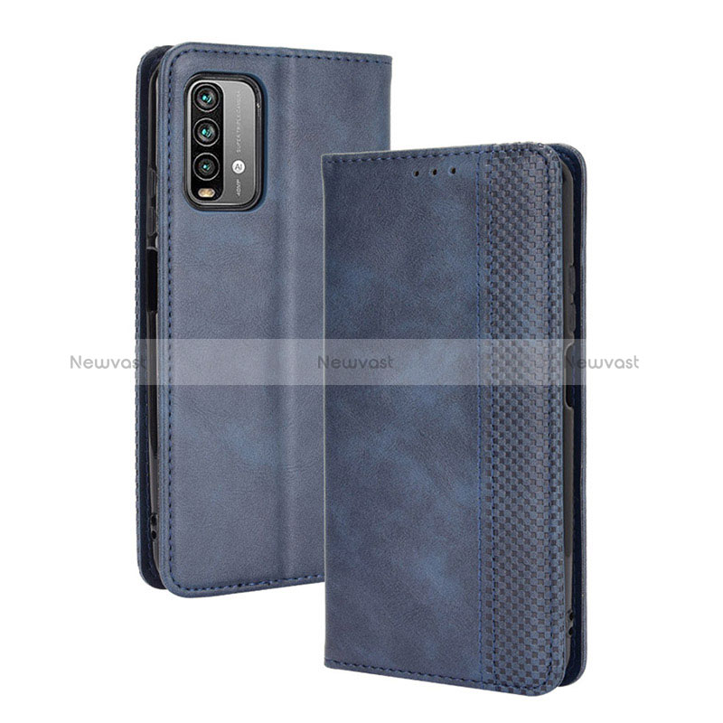 Leather Case Stands Flip Cover Holder BY4 for Xiaomi Redmi 9 Power Blue