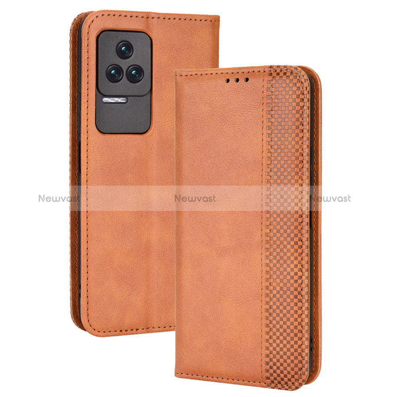 Leather Case Stands Flip Cover Holder BY4 for Xiaomi Redmi K50 5G Brown