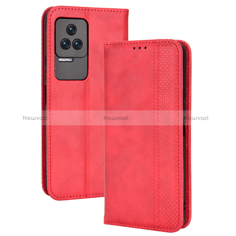 Leather Case Stands Flip Cover Holder BY4 for Xiaomi Redmi K50 5G Red