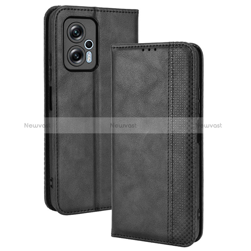 Leather Case Stands Flip Cover Holder BY4 for Xiaomi Redmi K50i 5G Black