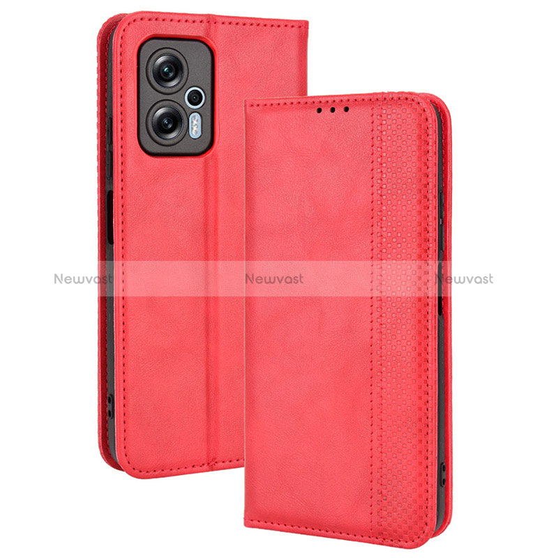 Leather Case Stands Flip Cover Holder BY4 for Xiaomi Redmi K50i 5G Red