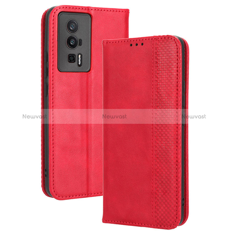 Leather Case Stands Flip Cover Holder BY4 for Xiaomi Redmi K60 5G Red