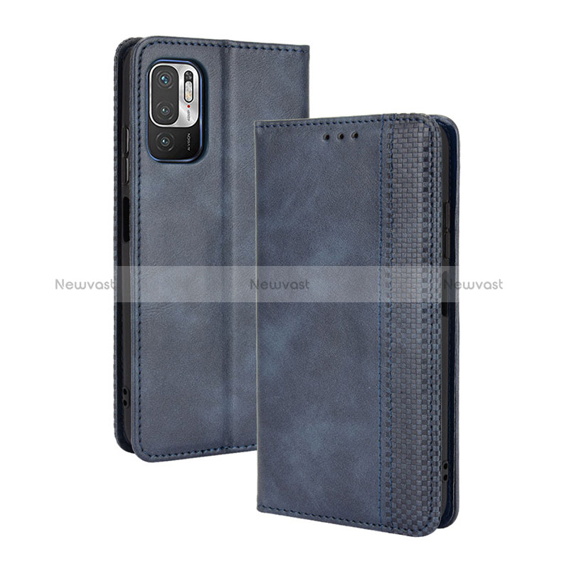 Leather Case Stands Flip Cover Holder BY4 for Xiaomi Redmi Note 10 5G Blue