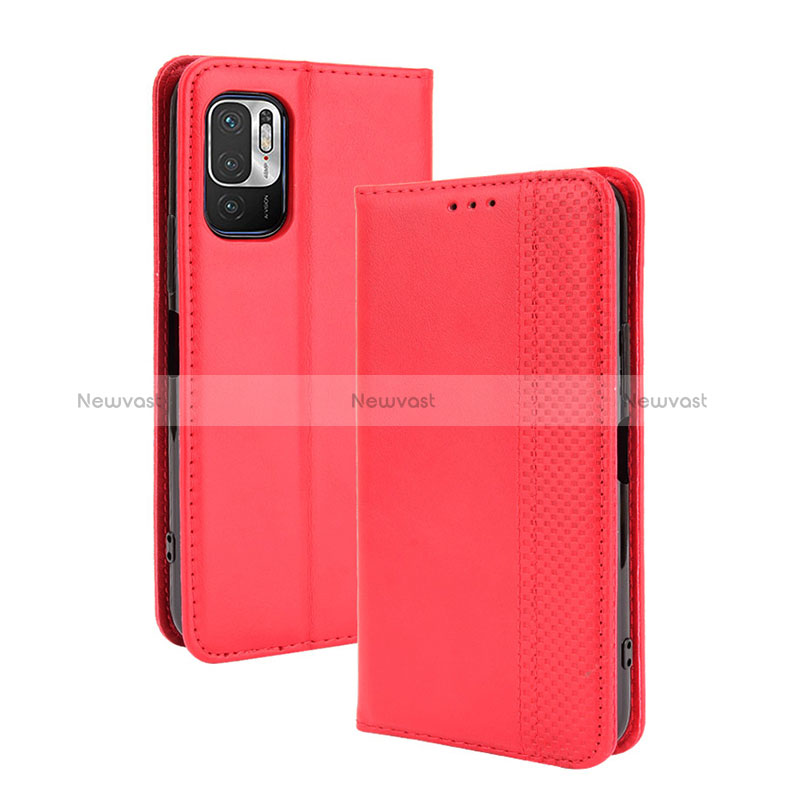 Leather Case Stands Flip Cover Holder BY4 for Xiaomi Redmi Note 10 JE 5G Red