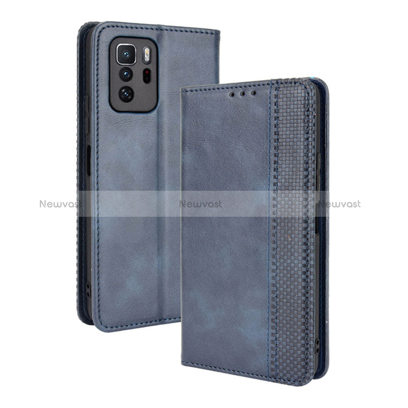 Leather Case Stands Flip Cover Holder BY4 for Xiaomi Redmi Note 10 Pro 5G Blue