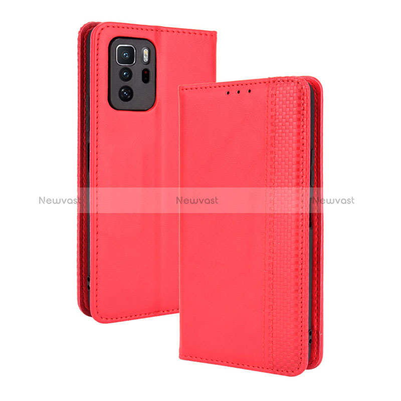 Leather Case Stands Flip Cover Holder BY4 for Xiaomi Redmi Note 10 Pro 5G Red