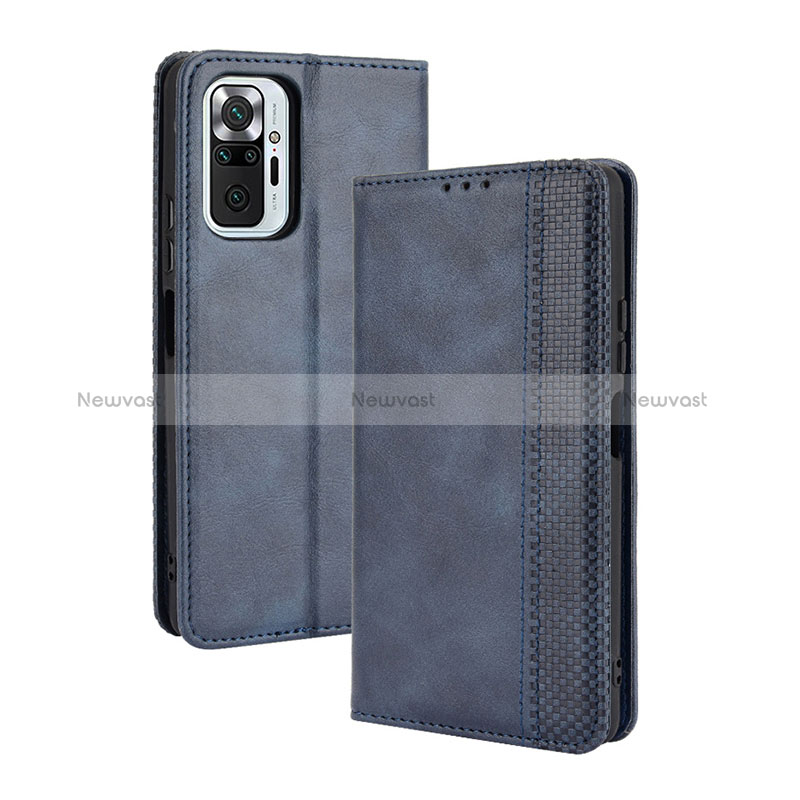 Leather Case Stands Flip Cover Holder BY4 for Xiaomi Redmi Note 10 Pro Max Blue