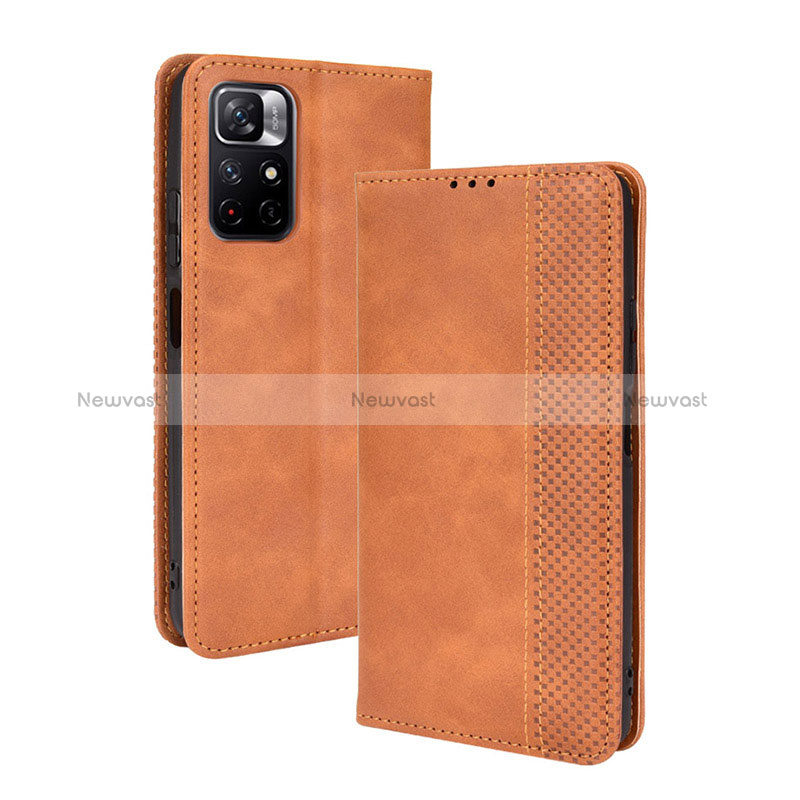 Leather Case Stands Flip Cover Holder BY4 for Xiaomi Redmi Note 11 5G Brown