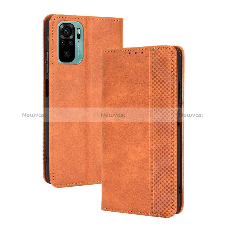 Leather Case Stands Flip Cover Holder BY4 for Xiaomi Redmi Note 11 SE India 4G Brown