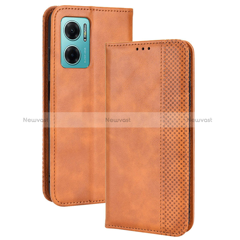 Leather Case Stands Flip Cover Holder BY4 for Xiaomi Redmi Note 11E 5G Brown