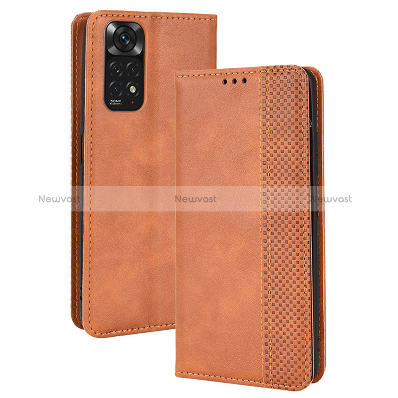 Leather Case Stands Flip Cover Holder BY4 for Xiaomi Redmi Note 11S 4G Brown