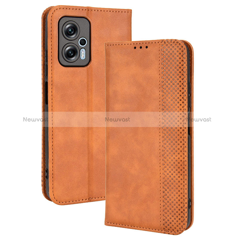 Leather Case Stands Flip Cover Holder BY4 for Xiaomi Redmi Note 11T Pro+ Plus 5G Brown