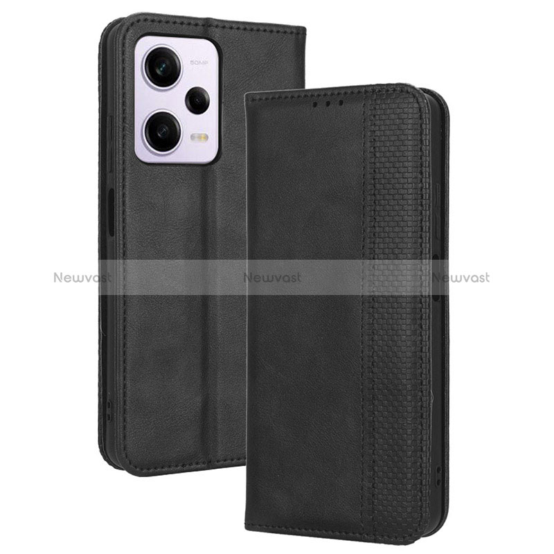 Leather Case Stands Flip Cover Holder BY4 for Xiaomi Redmi Note 12 Pro+ Plus 5G Black