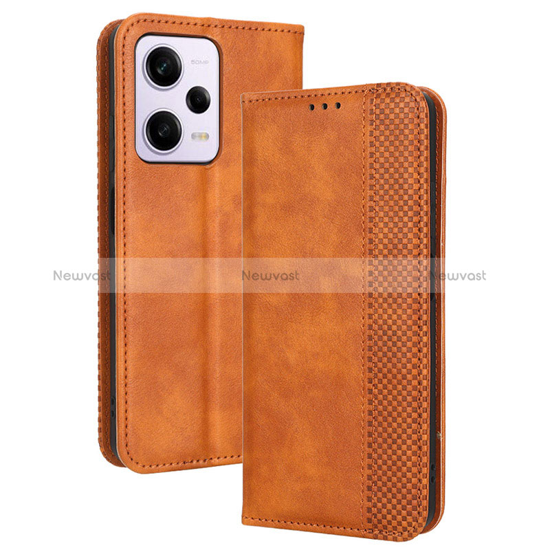 Leather Case Stands Flip Cover Holder BY4 for Xiaomi Redmi Note 12 Pro+ Plus 5G Brown