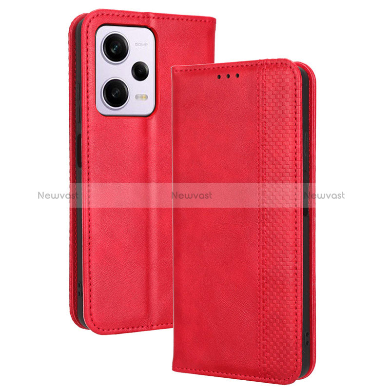 Leather Case Stands Flip Cover Holder BY4 for Xiaomi Redmi Note 12 Pro+ Plus 5G Red