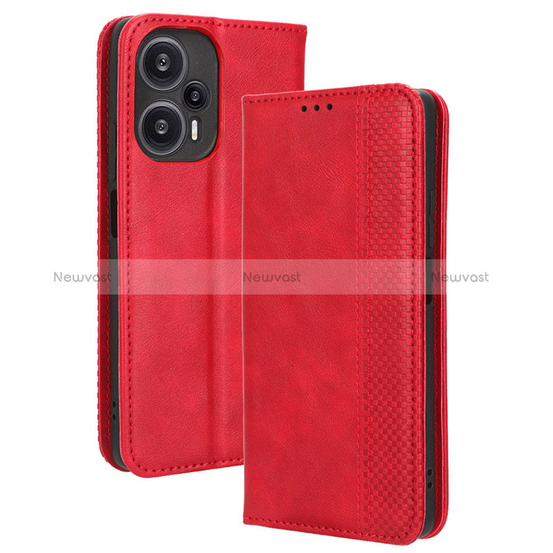 Leather Case Stands Flip Cover Holder BY4 for Xiaomi Redmi Note 12 Turbo 5G Red