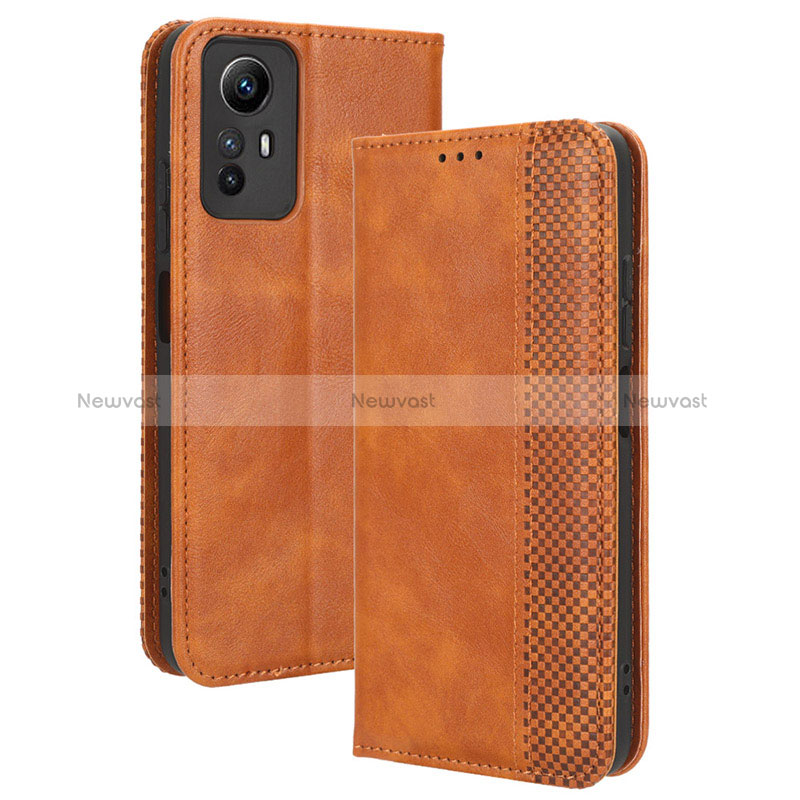 Leather Case Stands Flip Cover Holder BY4 for Xiaomi Redmi Note 12S Brown