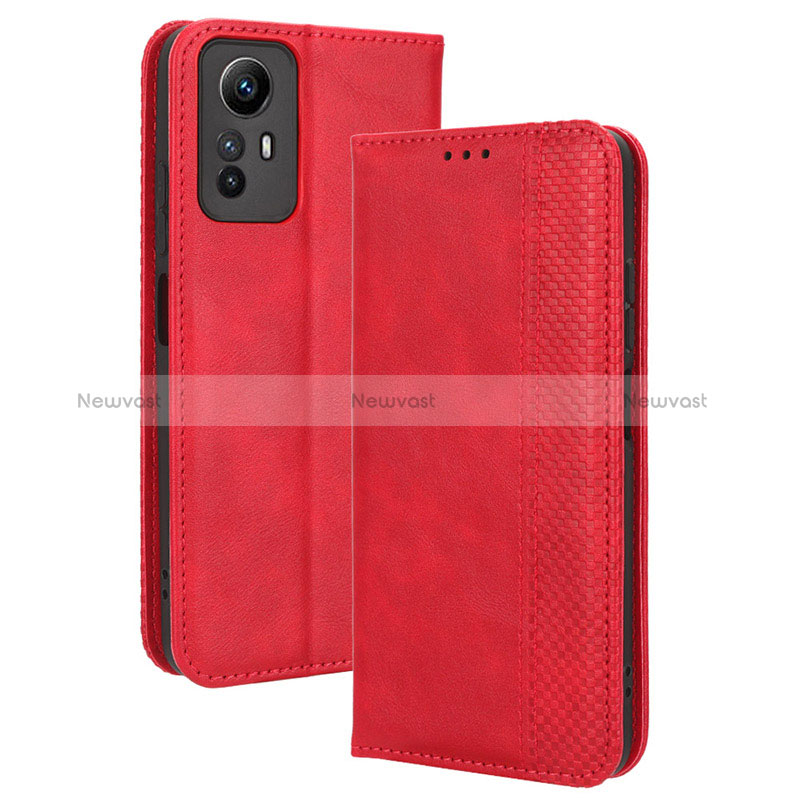 Leather Case Stands Flip Cover Holder BY4 for Xiaomi Redmi Note 12S Red