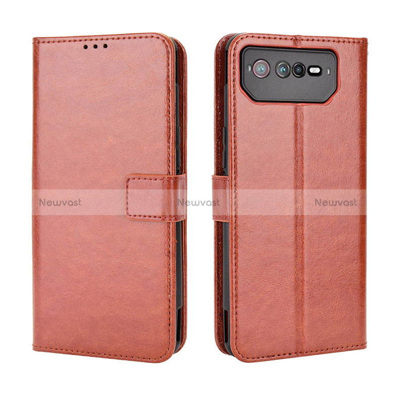 Leather Case Stands Flip Cover Holder BY5 for Asus ROG Phone 6 Pro Brown