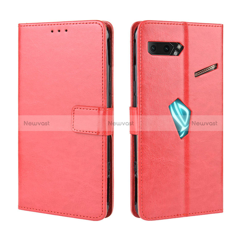 Leather Case Stands Flip Cover Holder BY5 for Asus ROG Phone II ZS660KL Red